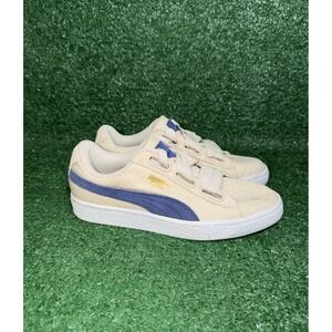 Puma Women Size 6 Basket Heart Beige Blue Casual Shoes Bow Lace Walking Sneakers